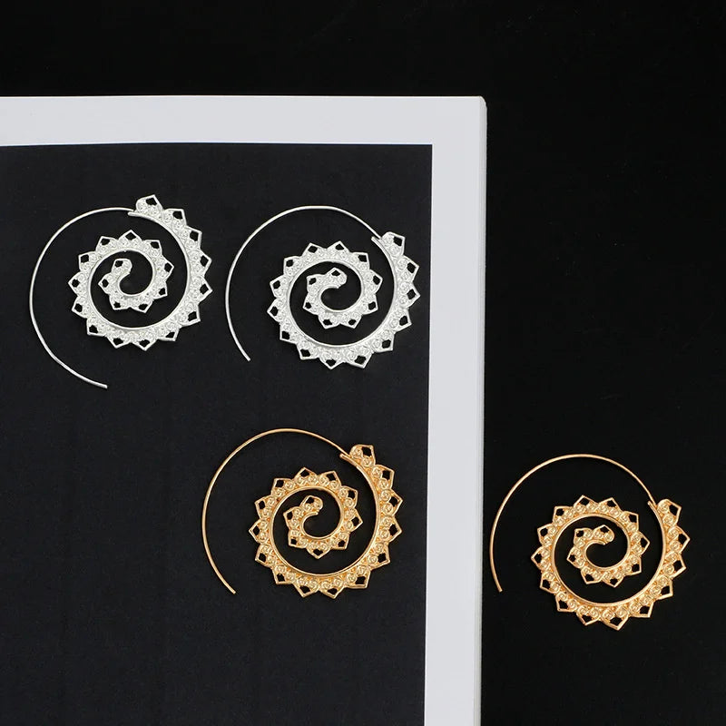 New Trendy Gold Silver Color Round Spiral Earrings for Women Brinco Earrings Oorbellen Hoop Earrings Alloy Pendientes Earring