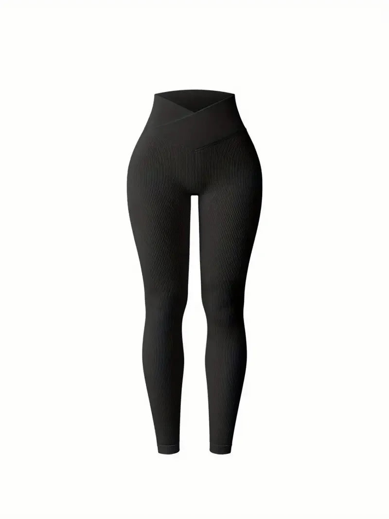 Women's Seamless High Waist Sports Fashion Casual Solid Color Soft Ribbed Trousers Sports Pants Yoga Pants Leggings