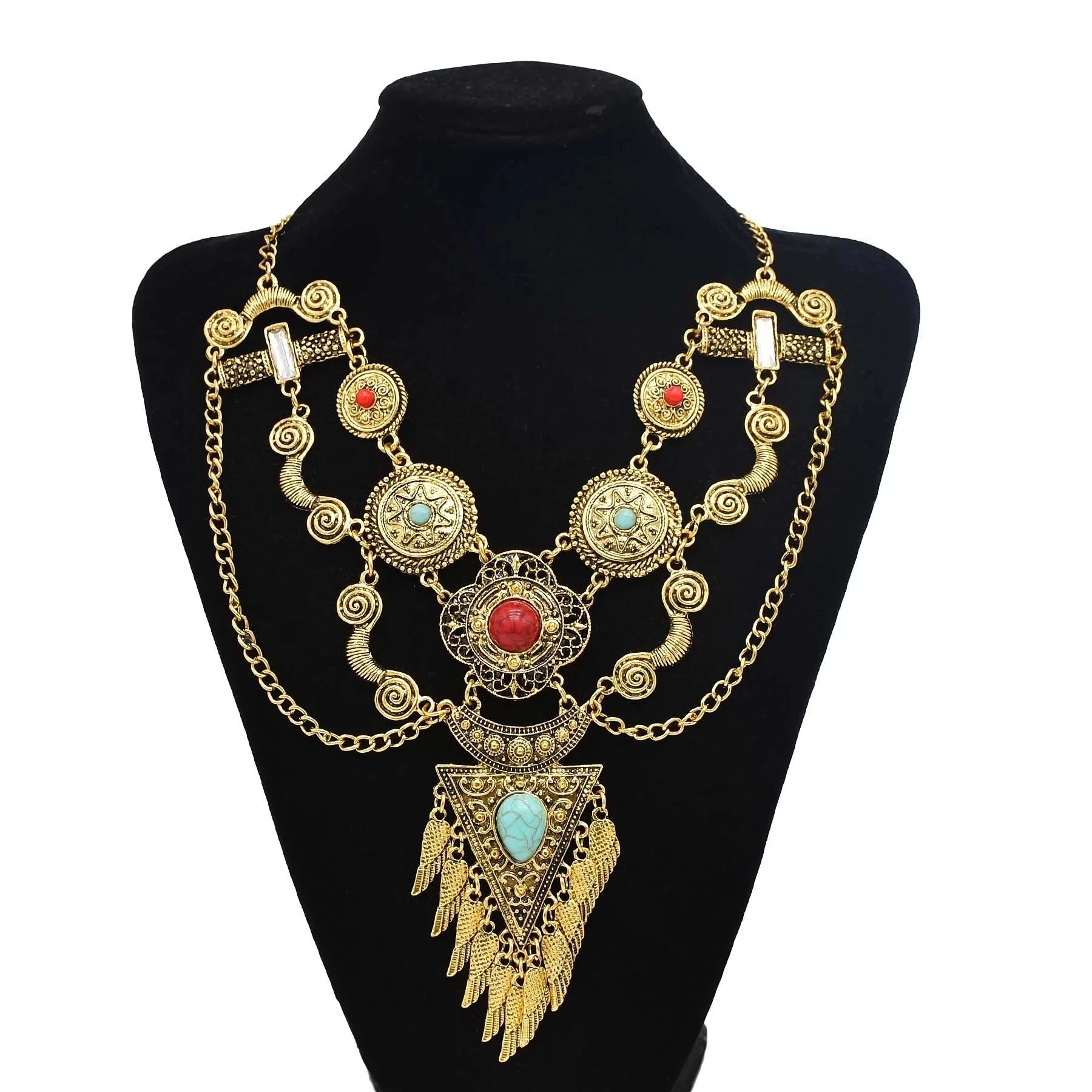 Bohemian Collier Femme Tassel Maxi Coin Neck Chain Turkish Green Stone Pendant Women Bib Collar Statement Necklac Gypsy Jewelry