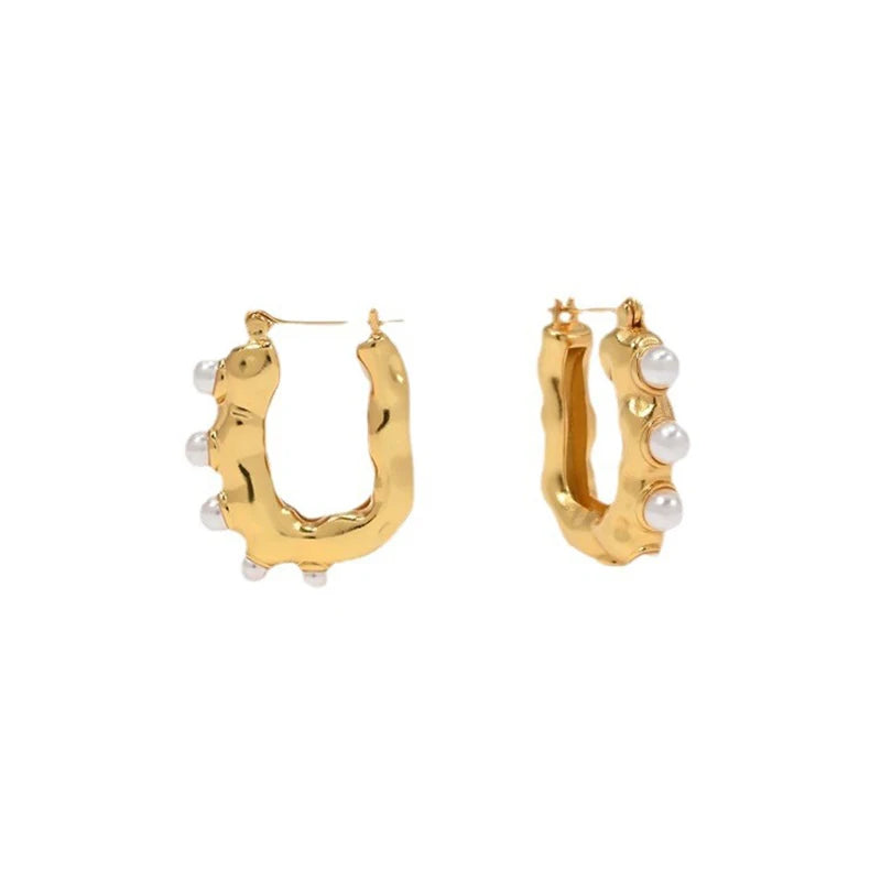 Foxanry French U-Shaped Pearl Ear Buckle For Women Vintage Fashion Elegant Hoop Earrings Prevent Allergy New Jewelry Gift Party