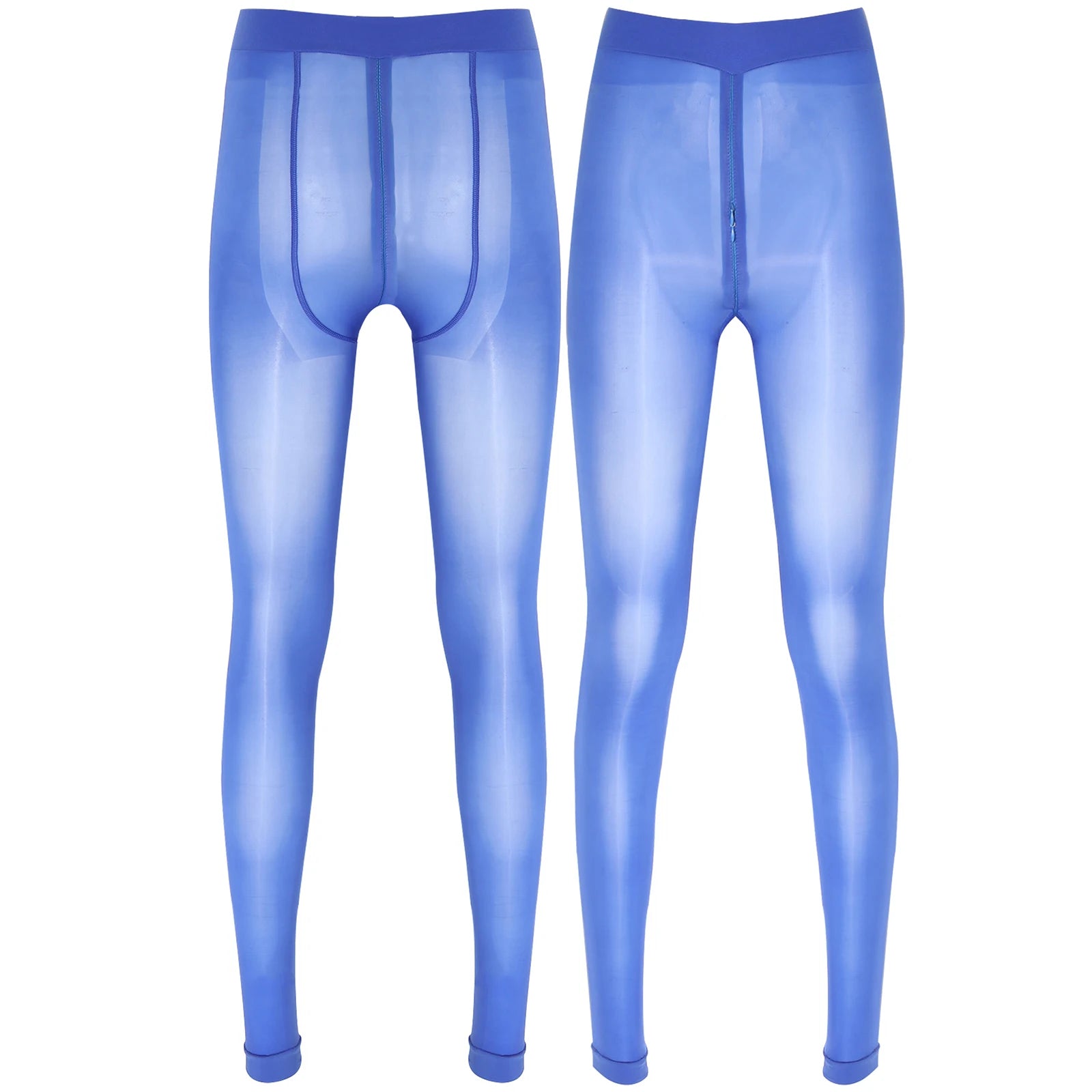 Women's Sexy Glossy Zipper Crotch Pantyhose Tights See-Through Sheer Solid Color Elastic Waistband Leggings with Socks Stretchy