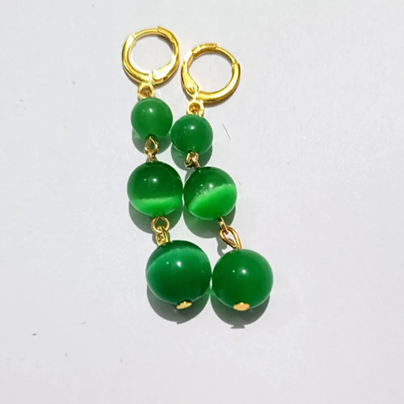 2023 Korean Cute Opal Ball Pink Green Long Hoop Earrings For Women Girls Fashion Metal Circle Boucle d'oreille Exquisite Jewelry