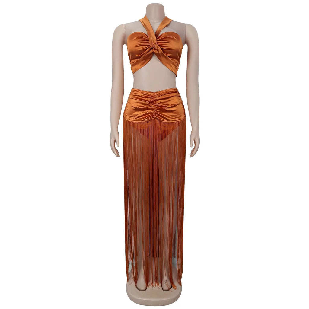 2 Piece set Womens Long Dresses Woman Clothes Bodycon Summer Elegant Party Dresses Tassel Evening Birthday Prom Dress HXY261 HXY