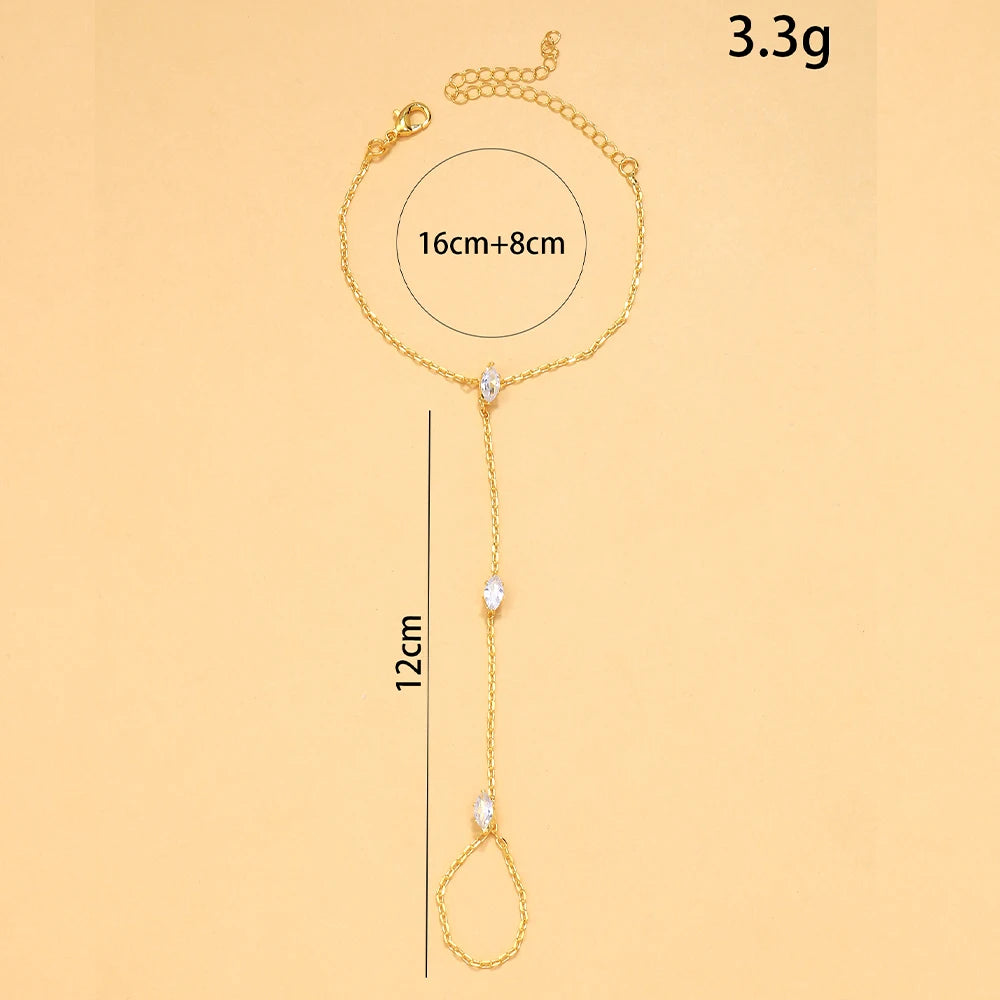 2025 Party Bohemia Rhombus Crystal Bracelet Hand Jewelry for Women Simple Thin Chain Finger Bracelet Jewelry Accessories Gift