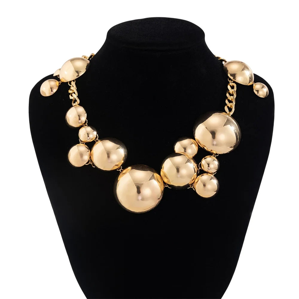 Vintage Irregular CCB Big Ball Bead Chain Short Necklace Bracelet for Women Personality Punk Collier Jewelry 2024 Festive Gifts
