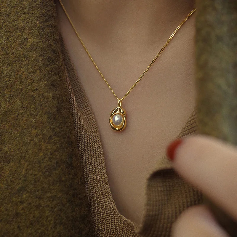 Ramos Natural Pearl Teardrop Pendant Necklace, elegant, charm, gold-plated, delicate chain, fashionable, gift