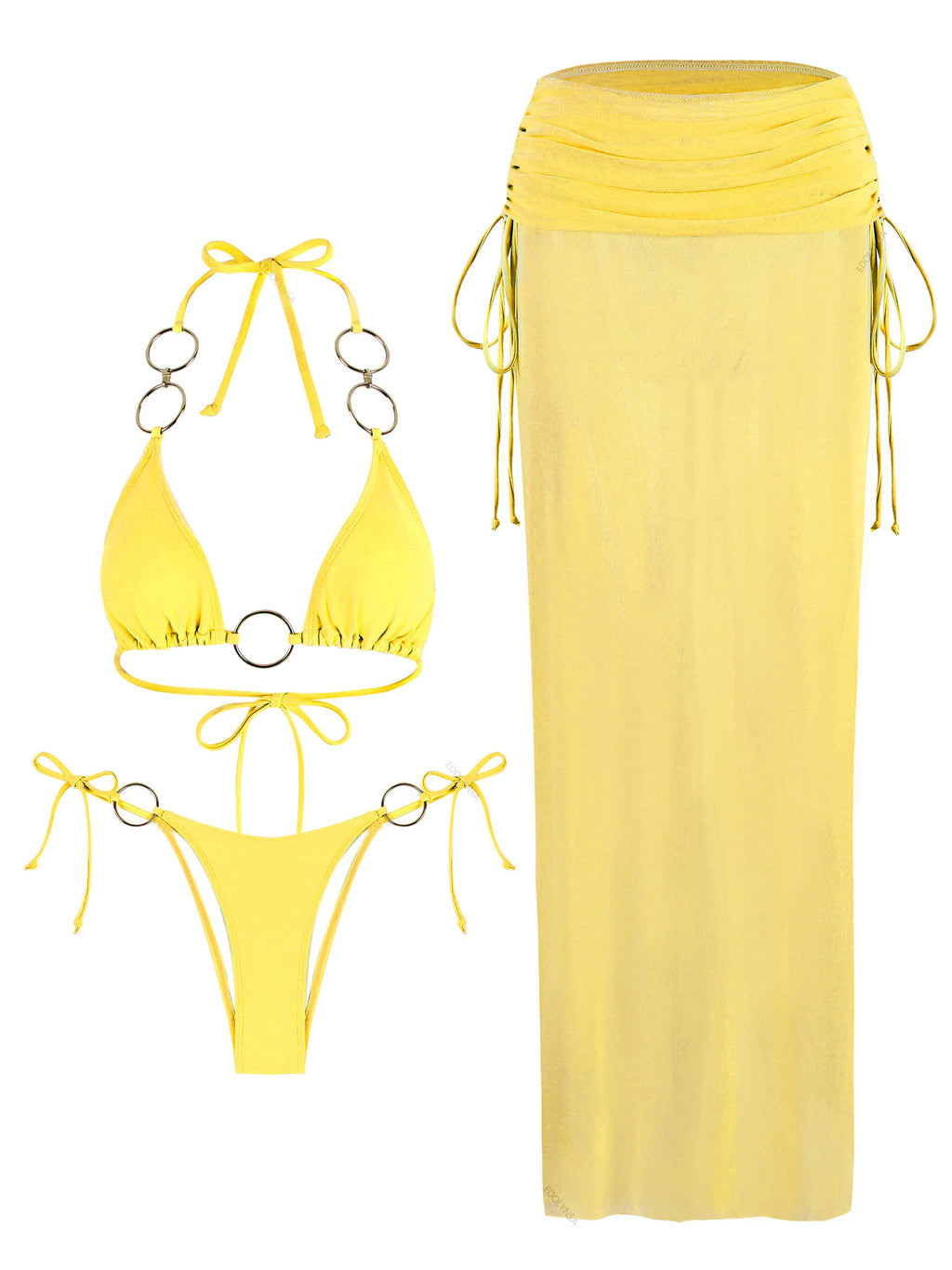 3 Piece Bikini Sets Nightclub Partywear Brazilian Swimsuit O-Ring Bathing Suit with Skirt Thong Biquini Swimwear Women K168