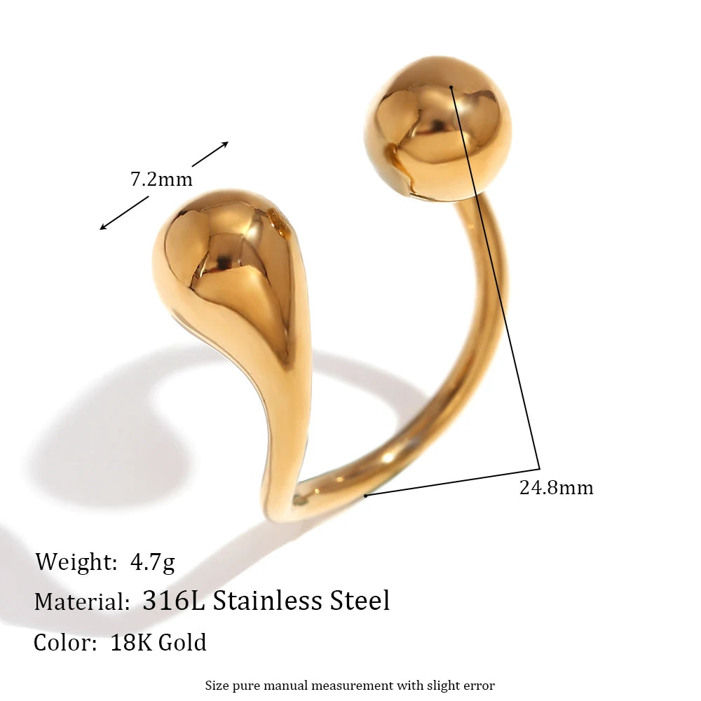 E. B. Belle Fashion Bracelet Stainless Steel Double Droplet Head Open Bracelet Ring PVD Plated Jewelry Gift