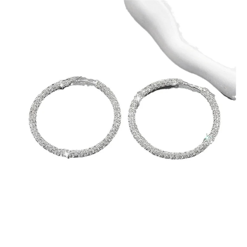 Big Full Crystal Circle Hoop Earrings for Women Party Wedding Accessories Boucle Oreille Femme