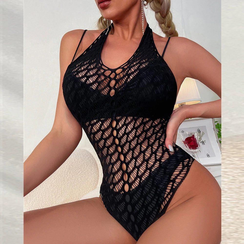 Sexy Body Stocking Fishnet Bodysuit Long Sleeve Lace Lingerie Dress Bodystocking Night Club Porno Clothes Sexy Costumes Outfits