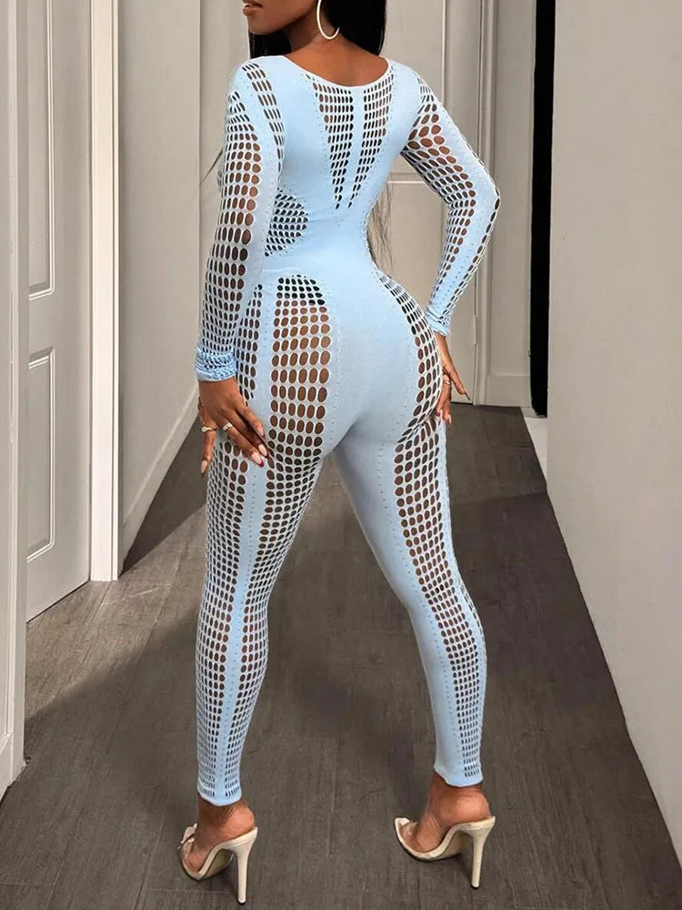 Weird Puss Hollow Jumpsuit Women Stretch Skinny Full Sleeve Solid Fall Hipster Sexy Midnight Coquette Activity Workout Overalls