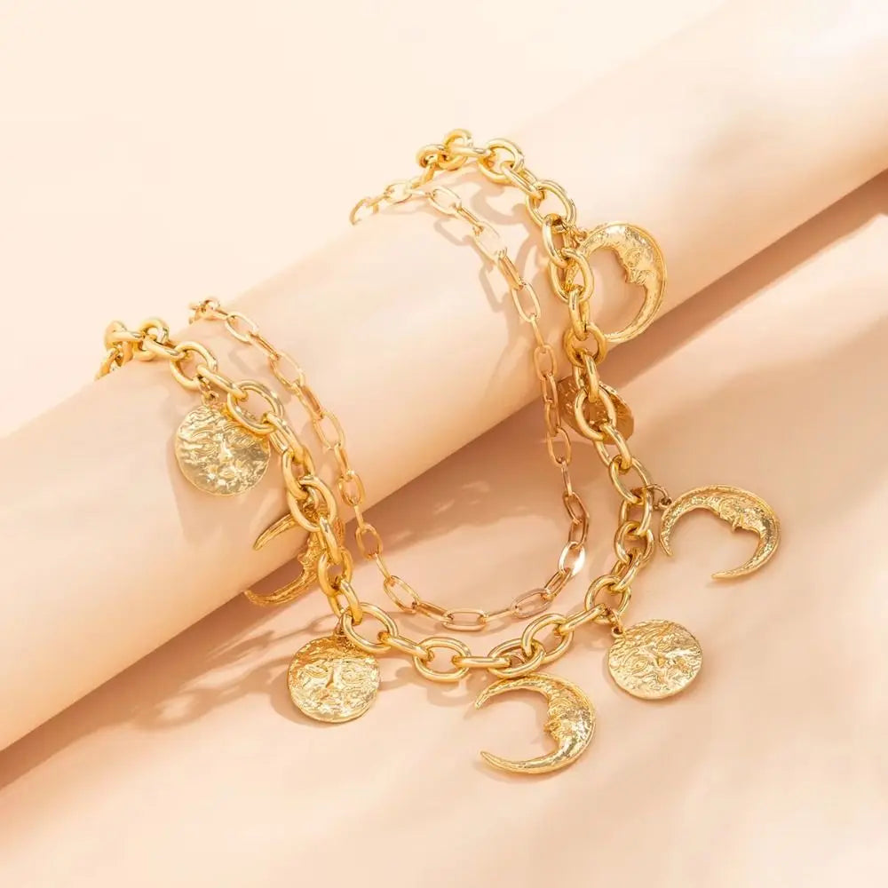 Fashion Multilayer Necklace Golden Geometry Metal Collarbone Chain Exquisite Women Jewelry Cowboy Cowgirl Choker Party