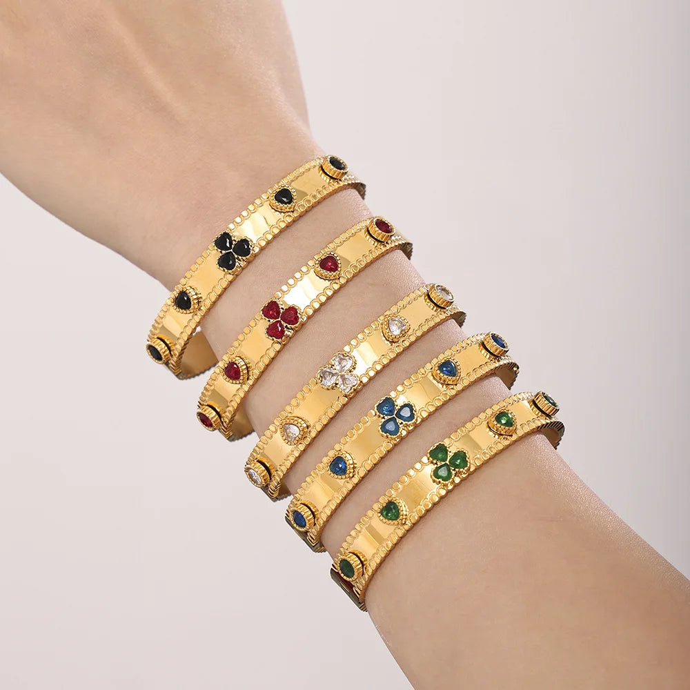 Women's Bracelet Gear Buckle Inlaid with Love Zircon Stainless Steel Fashion Versatile Jewelry Accessories