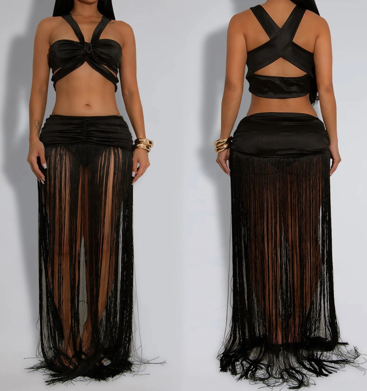 2 Piece set Womens Long Dresses Woman Clothes Bodycon Summer Elegant Party Dresses Tassel Evening Birthday Prom Dress HXY261 HXY