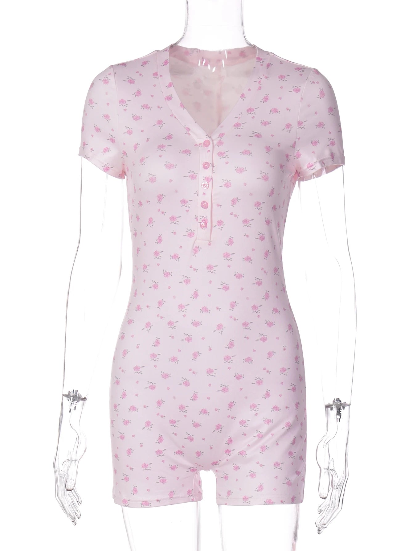 Dulzura Summer Fashion Sexy V-Neck Single Breasted Floral Print Bodycon Jumpsuit Women Elegant Casual Romper Party Club Clothes