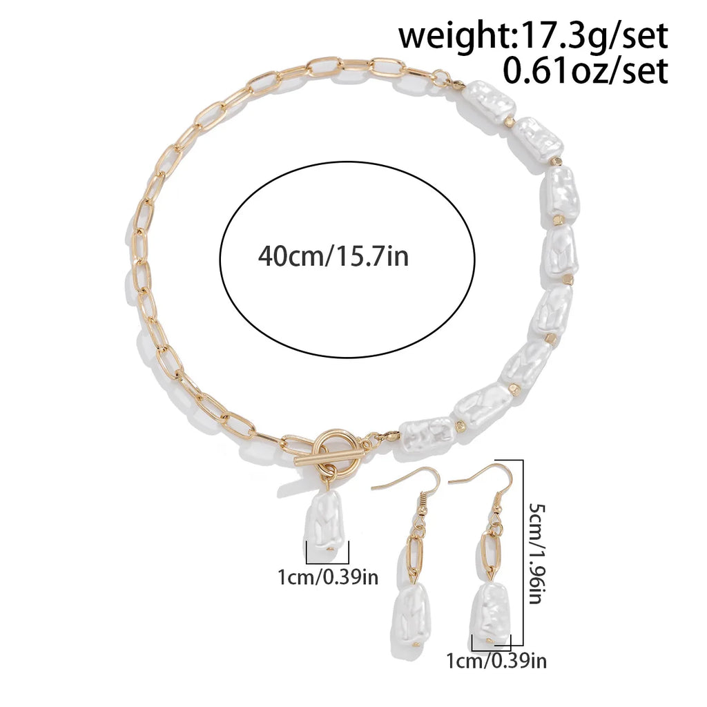 Boho Square Pearl Pendant Necklace Earrings Bracelet Set 20205 Women's Simple Gold Cross Chain Fashion Jewelry for Girls