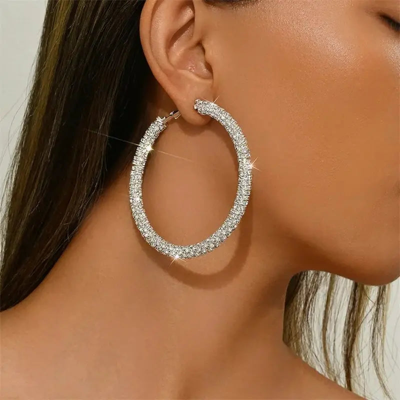 Big Full Crystal Circle Hoop Earrings for Women Party Wedding Accessories Boucle Oreille Femme