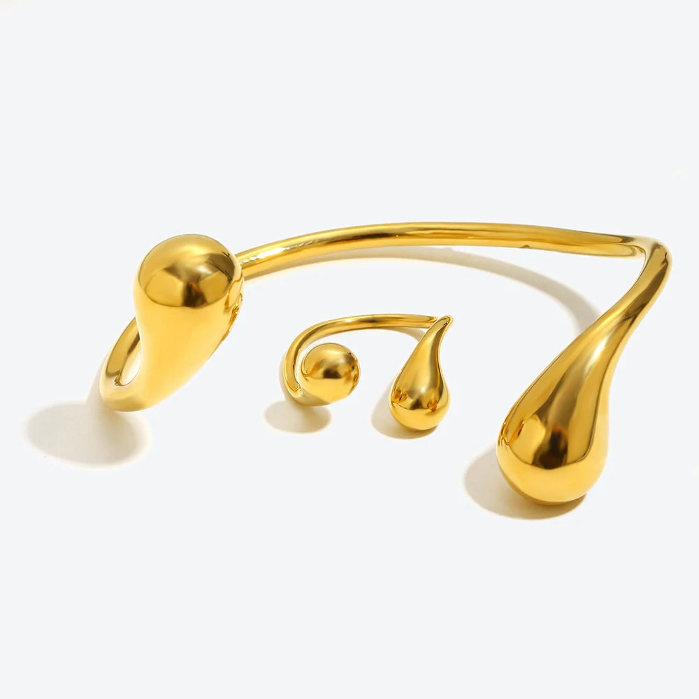 E. B. Belle Fashion Bracelet Stainless Steel Double Droplet Head Open Bracelet Ring PVD Plated Jewelry Gift