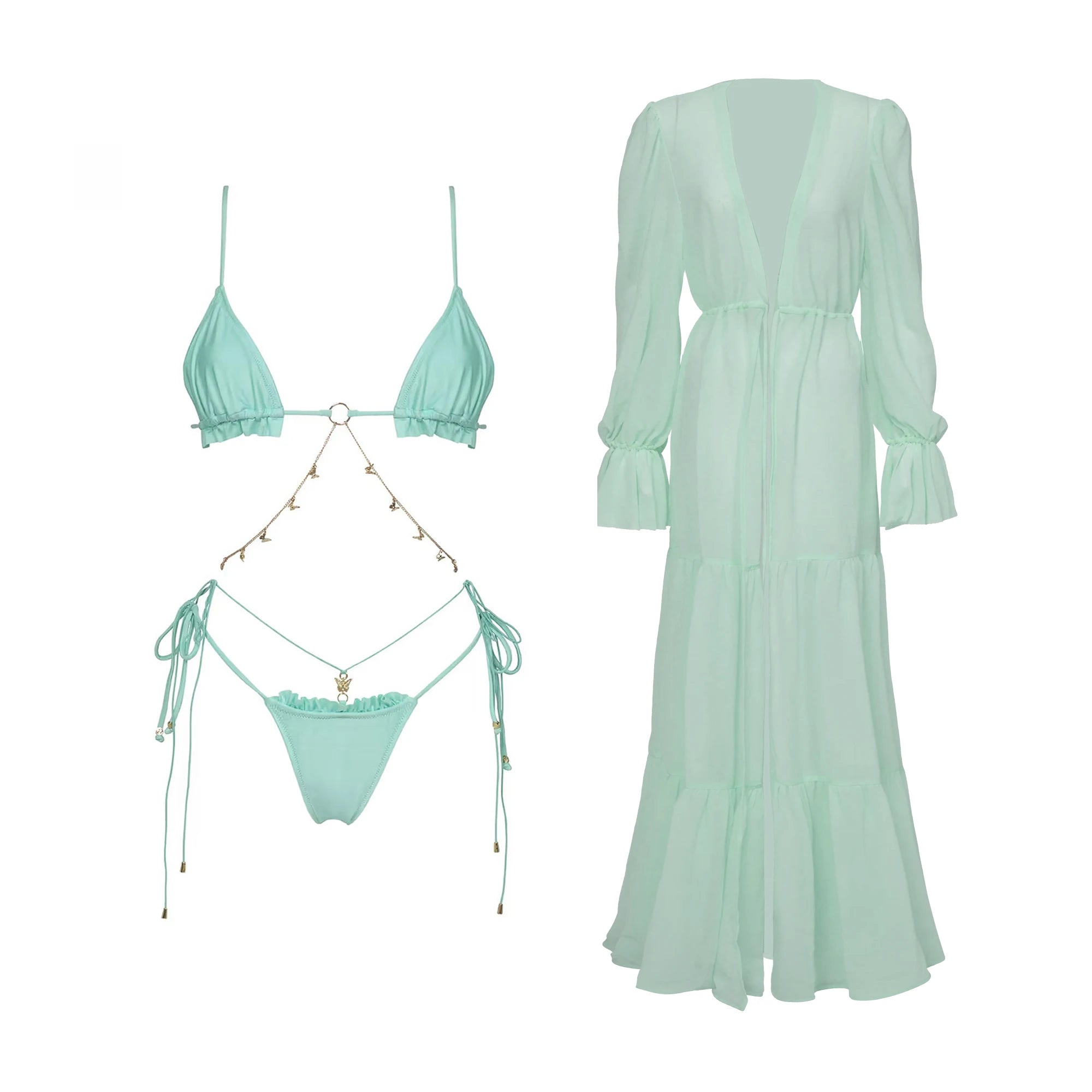 Bikini Swimsuit with Cover Up Brazilan Bikini Set Swimwear for Women Sexy Gradient Halter Bathing Suit Summer Female