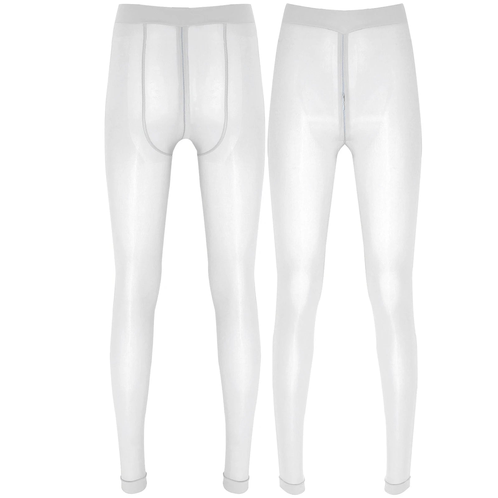 Women's Sexy Glossy Zipper Crotch Pantyhose Tights See-Through Sheer Solid Color Elastic Waistband Leggings with Socks Stretchy