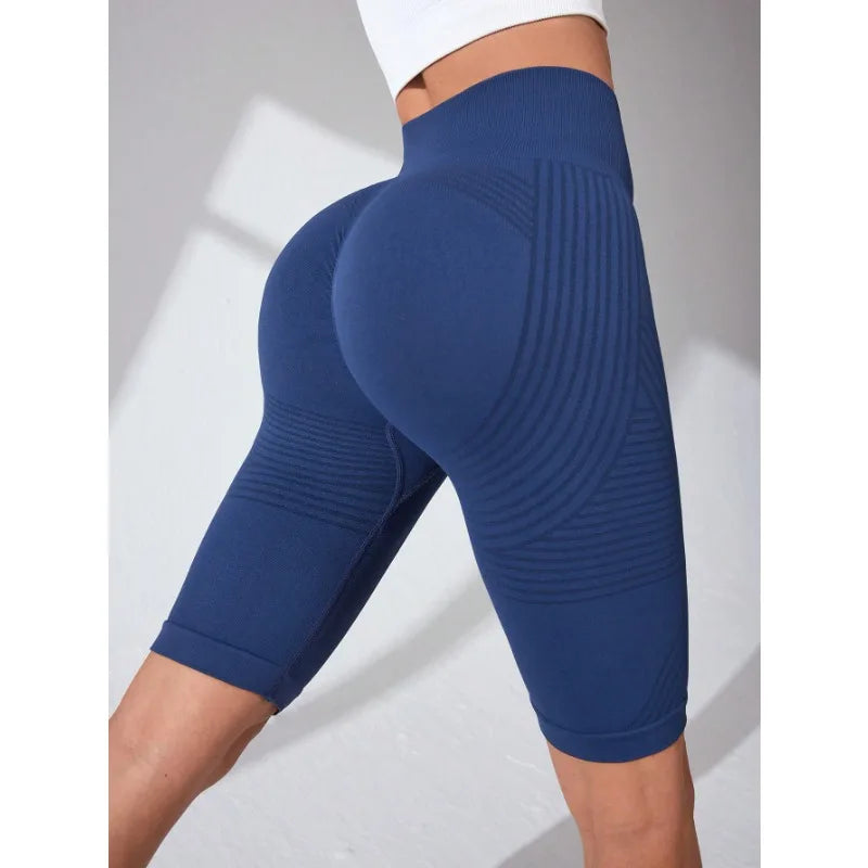 Women Knited Slim Shorts High Waist Seamless Yoga Shorts Workout Running Linear Aesthetic Leggings Stretchy Push Up Butt  Shorts