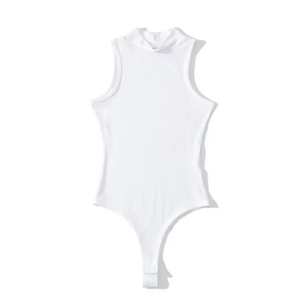 Women Bodysuit Stylish Women's Sleeveless Turtleneck Bodysuit Slim Fit Romper for Summer Solid Color One-piece Vest Shirt