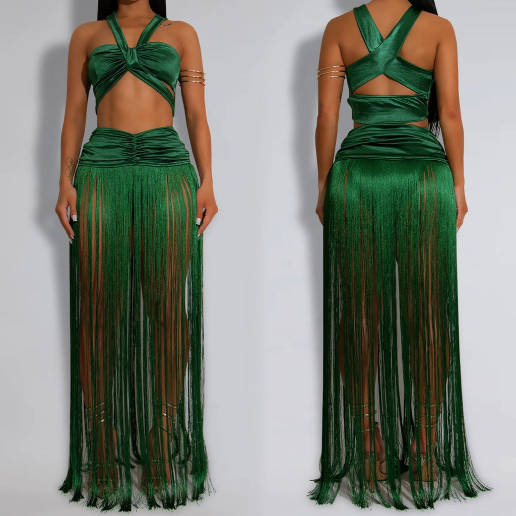 2 Piece set Womens Long Dresses Woman Clothes Bodycon Summer Elegant Party Dresses Tassel Evening Birthday Prom Dress HXY261 HXY
