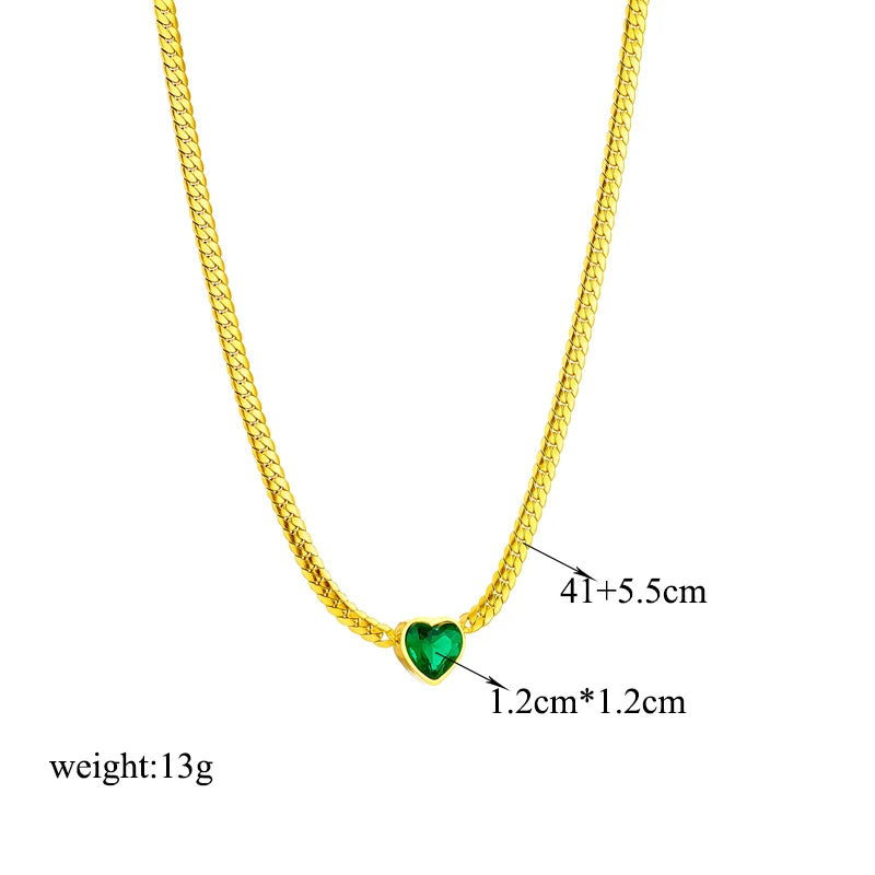 MEYRROYU 316L Stainless Steel Simple Necklace Green White Zircon Pendant Collar For Women Jewelry Collier Acero Inoxidable Mujer