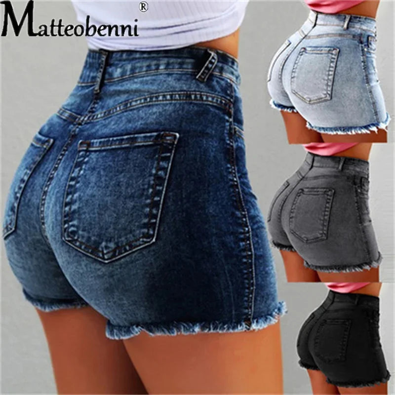 2024 Women High Waist Denim Shorts Ripped Hole Bodycon Short Feminino Jean Shorts With Tassel Summer Casual Streetwear