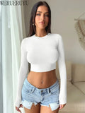 Long Sleeve Crop Top White T-shirts Women's Y2k Clothes Spring Winter Fashion Solid Color Sexy Tight Short T-shirt for Women 2025