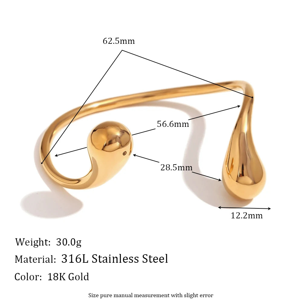 E. B. Belle Fashion Bracelet Stainless Steel Double Droplet Head Open Bracelet Ring PVD Plated Jewelry Gift