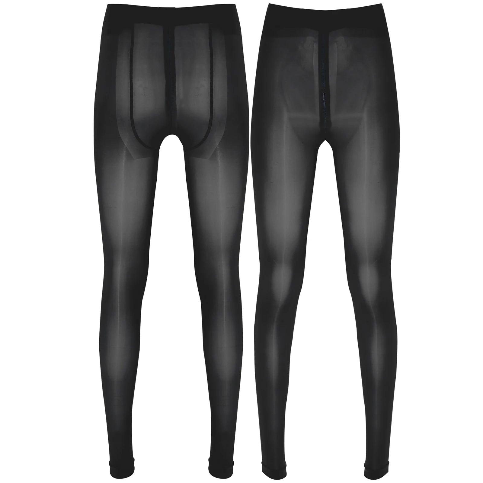 Women's Sexy Glossy Zipper Crotch Pantyhose Tights See-Through Sheer Solid Color Elastic Waistband Leggings with Socks Stretchy