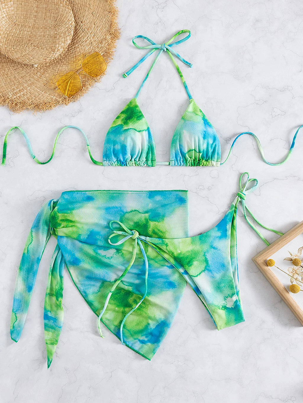 Swimwear Designer Tie Dye Bikini 3 PCS Swimsuit With Sarong Bikinis Women Three Piece Low Waist Beachwear Outfits Bather Biquini