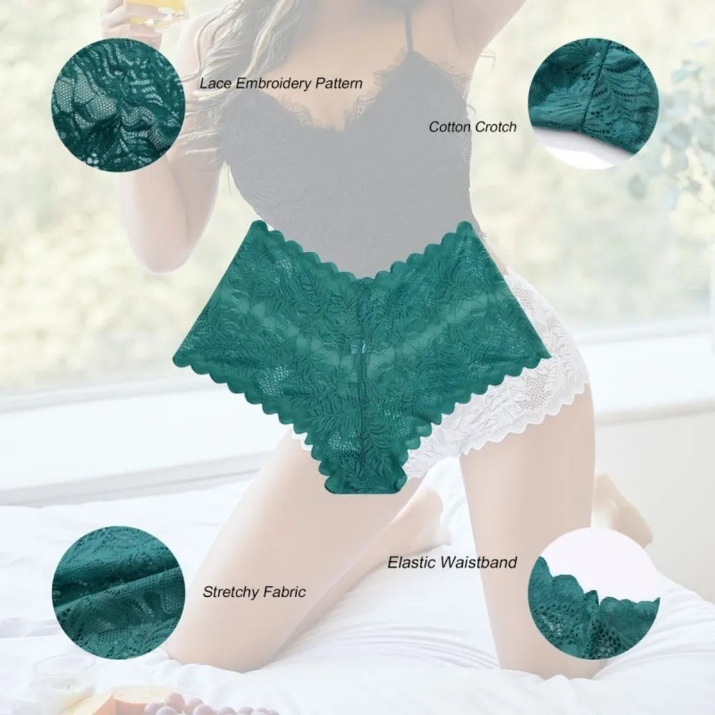 Women's Lace Panties V Waist Design Low Rise Sexy Transparent Women's Lingerie Floral Briefs Boxer Briefs Plus Size S-XL