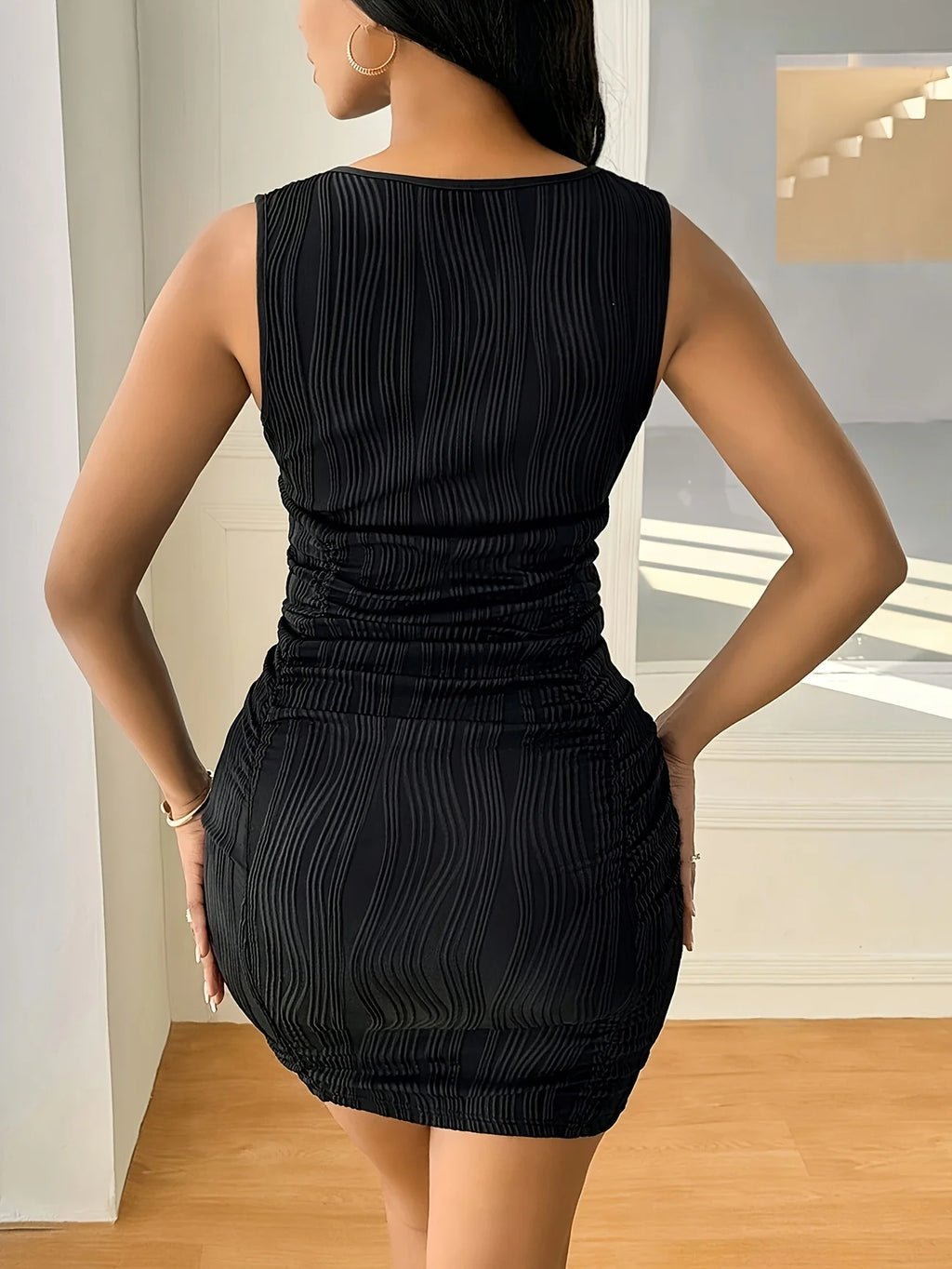 Large size directional elastic ribbed sexy V-neck cinched waist slimming women's jumpsuit