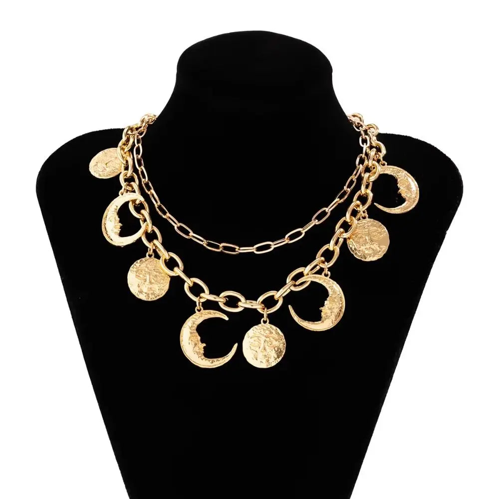 Fashion Fashion Multilayer Necklace Golden Geometry Metal Collarbone Chain Women Jewelry Elegant Cowboy Cowgirl Choker Gift