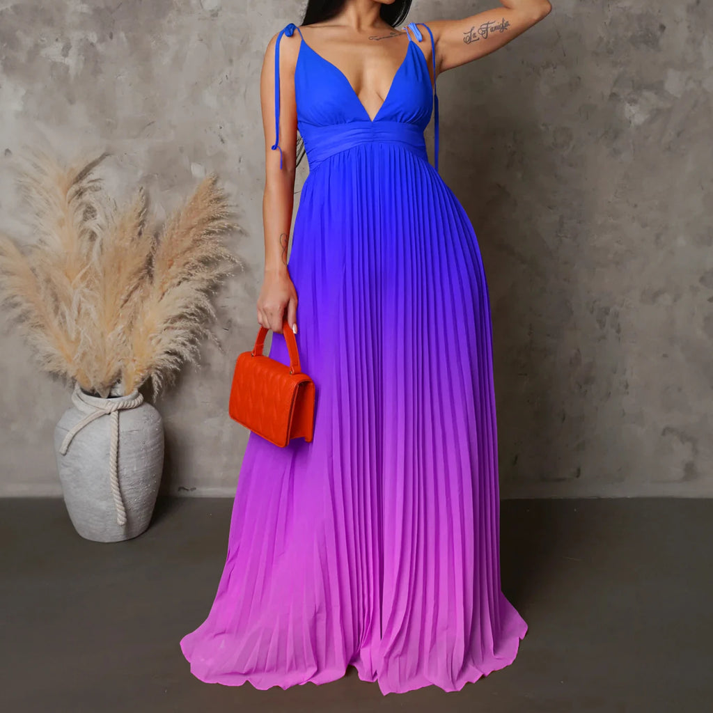 Women's Halter Dresses Sexy Drawstring Cocktail Party Dresses Gradient Summer Elegant Evening Dresses Fashion Long Prom Dress HY3