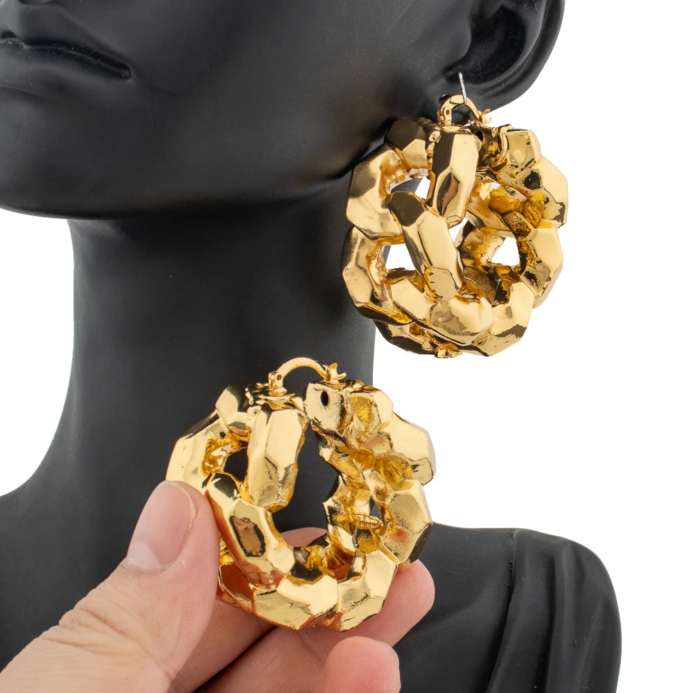 Bold Earrings for Women 18K Gold Color Smooth Oval Earrings 2024 Exaggerated Hollow Geometric Ear Buckle Jewelry Birthday Gifts