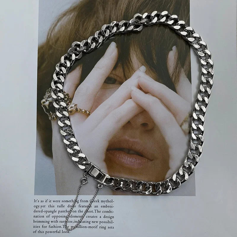 Minar Cool Chunky Cuban Chain Chokers Necklaces for Women Gold Color Metallic Bucket Punk Necklace Minimalist Statement Jewelry