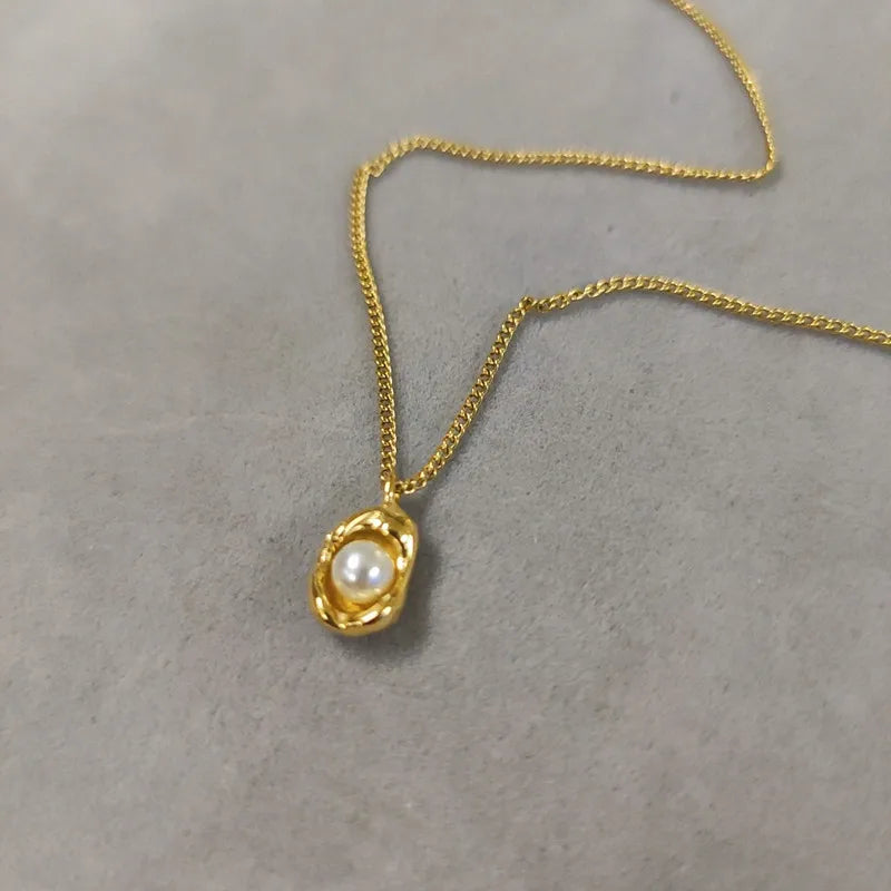Ramos Natural Pearl Teardrop Pendant Necklace, elegant, charm, gold-plated, delicate chain, fashionable, gift