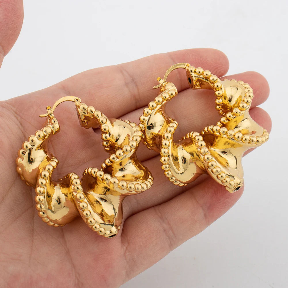 Bold Earrings for Women 18K Gold Color Smooth Oval Earrings 2024 Exaggerated Hollow Geometric Ear Buckle Jewelry Birthday Gifts