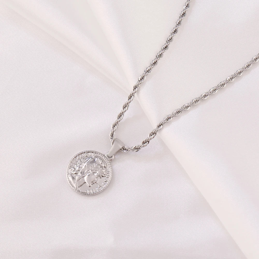 Coin Necklace For Women Stainless Steel Toggle Clasp Choker Gold/Silver Color Metal Elizabeth Coin Round Collier Femme Jewelry