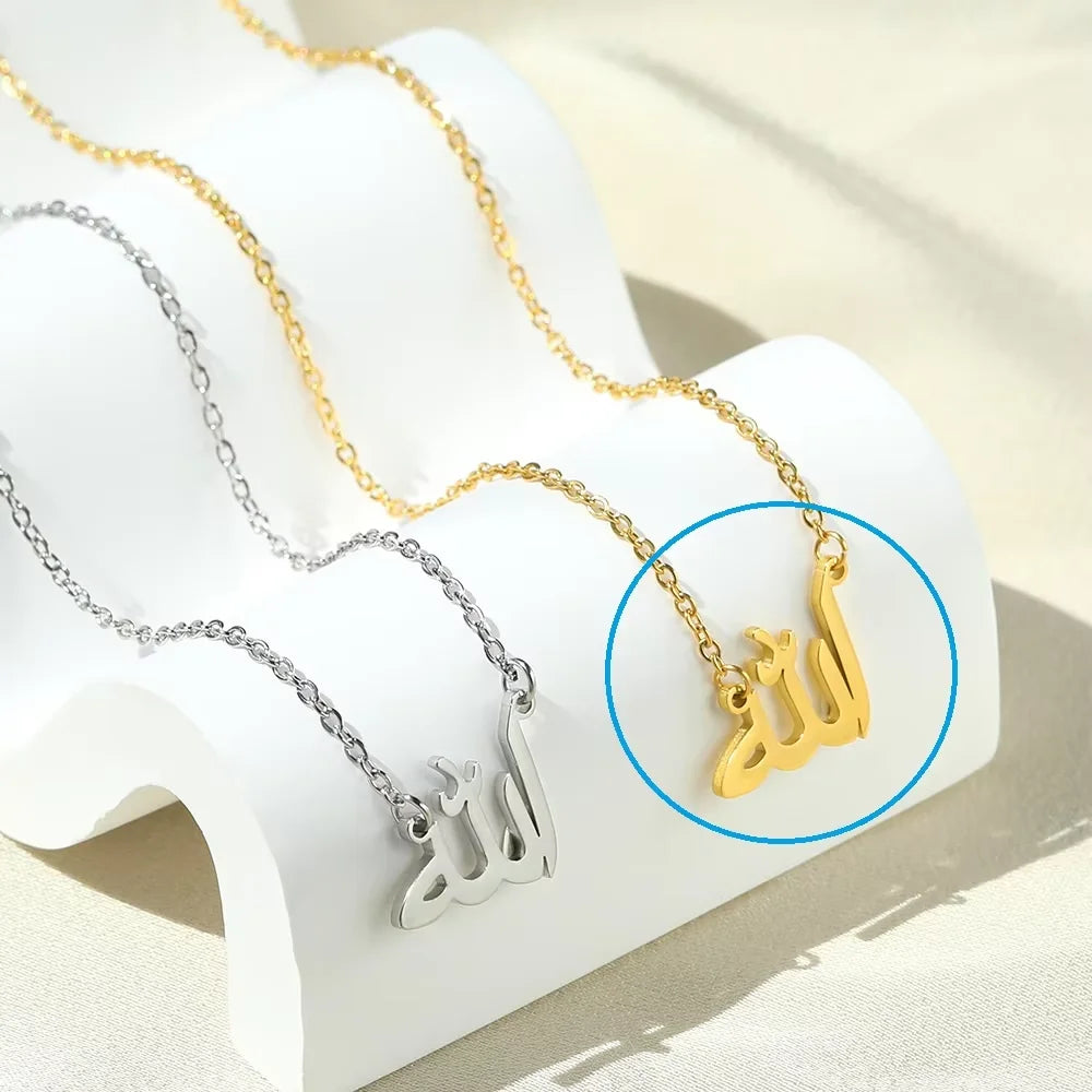 Tiny Heart Allah Necklaces For Women Islamic Jewelry Stainless Steel Arabic Quran Letters Choker Gift for Muslims Collier Femme