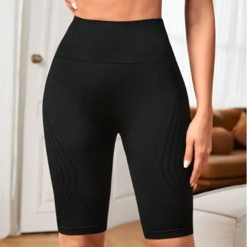 Women's Knitted Slim High Waist Seamless Yoga Shorts Workout Running Linear Aesthetic Leggings Stretchy Push Up Butt Shorts