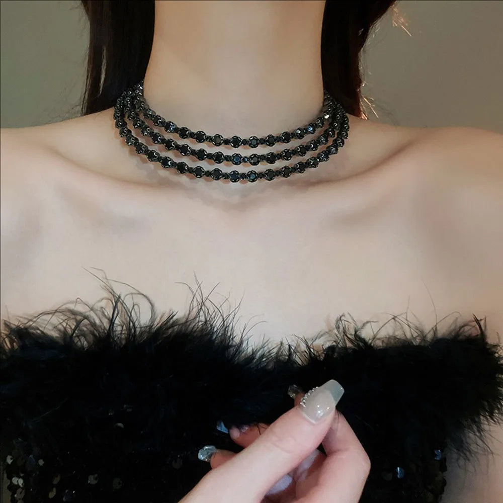 Multi-layer Crystal-encrusted Collar Necklace Unique Clavicle Chain Fashionable Light Luxury and High-end Jewelry