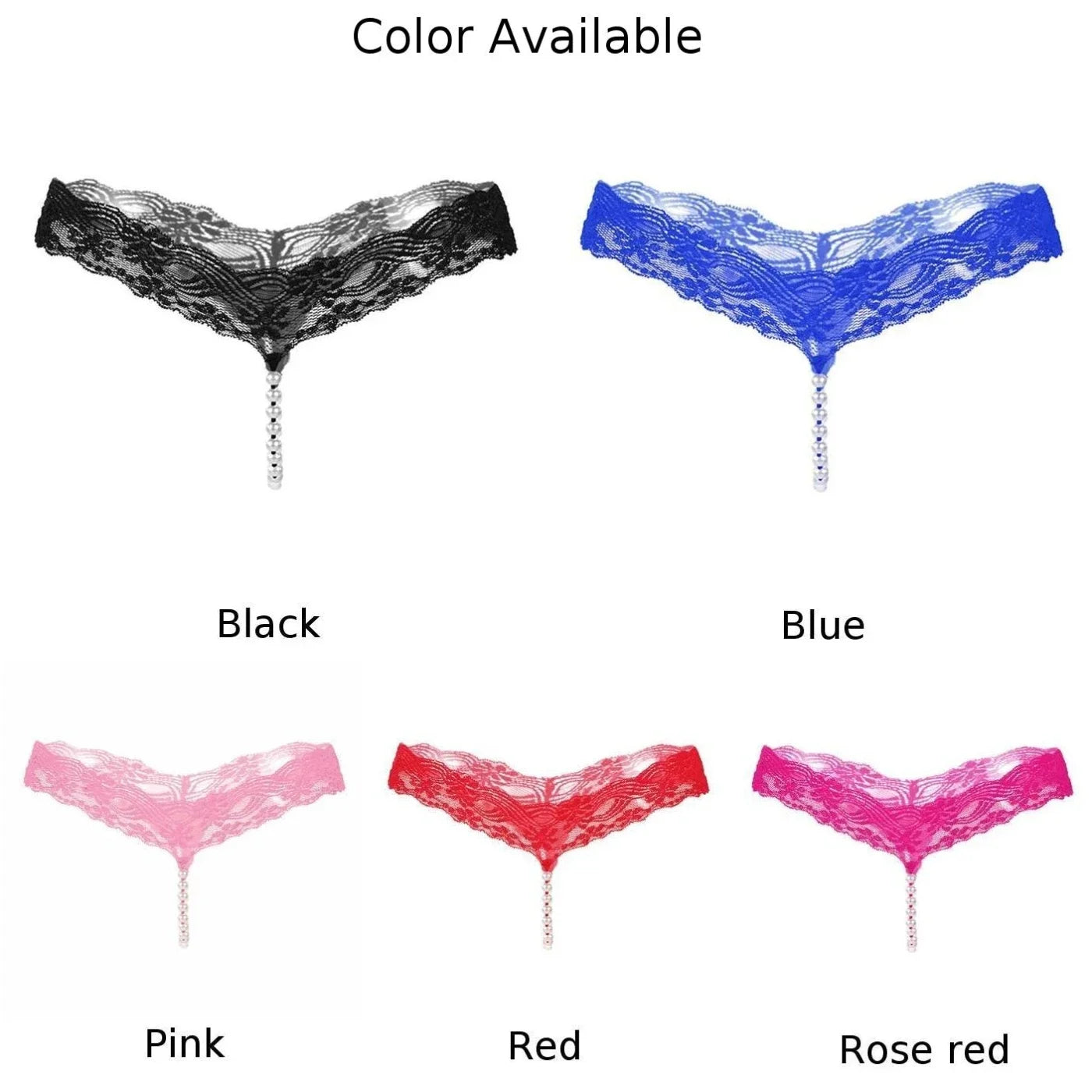 Women's G-String T-Back Thong Lingerie with Pearl Crotch Massage Panties, Sexy Lace Transparent Underwear, Enhanced T-Back String