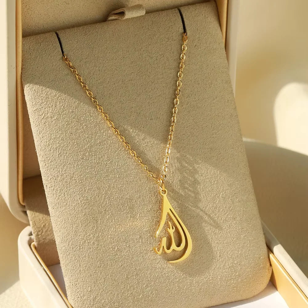 Tiny Heart Allah Necklaces For Women Islamic Jewelry Stainless Steel Arabic Quran Letters Choker Gift for Muslims Collier Femme