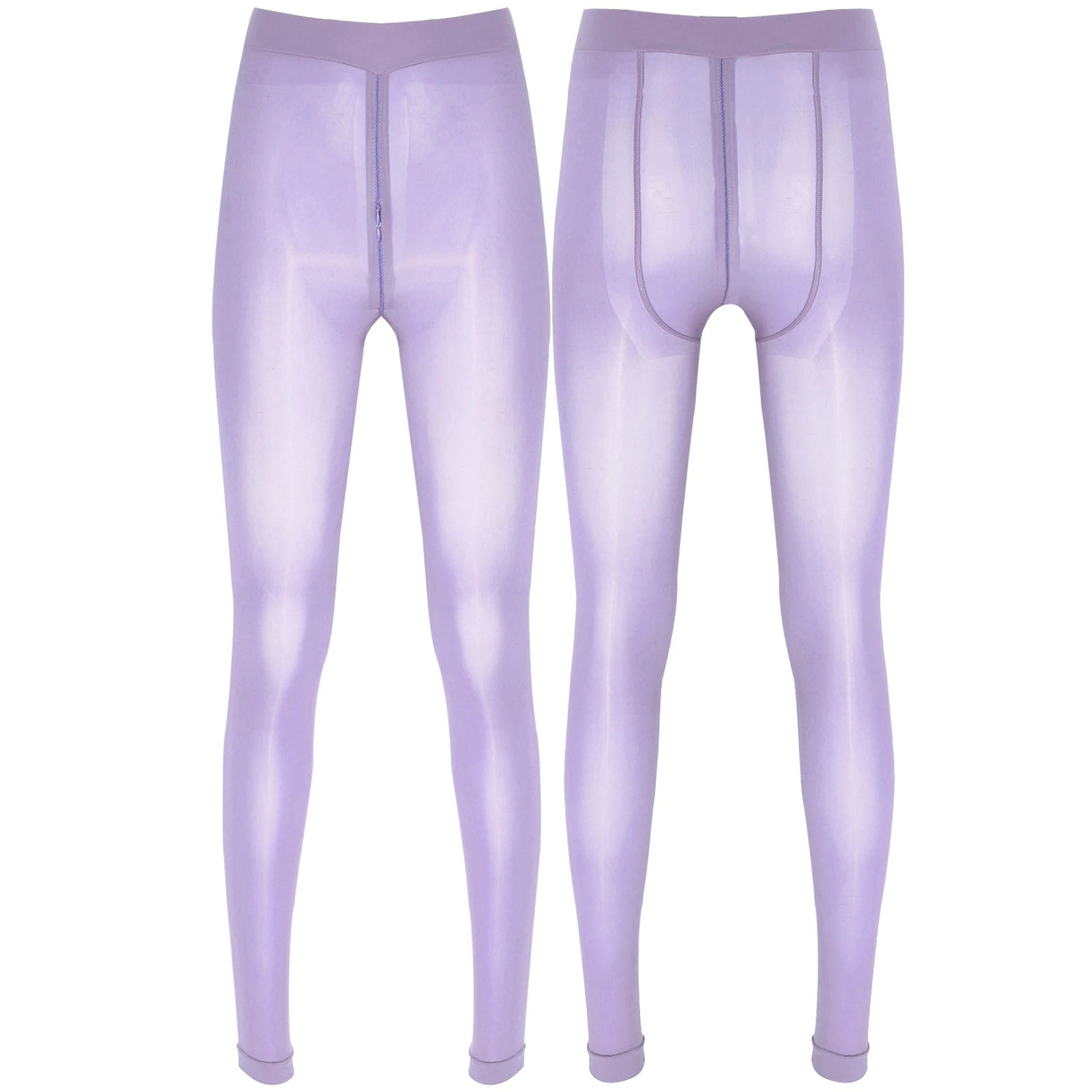Women's Sexy Glossy Zipper Crotch Pantyhose Tights See-Through Sheer Solid Color Elastic Waistband Leggings with Socks Stretchy