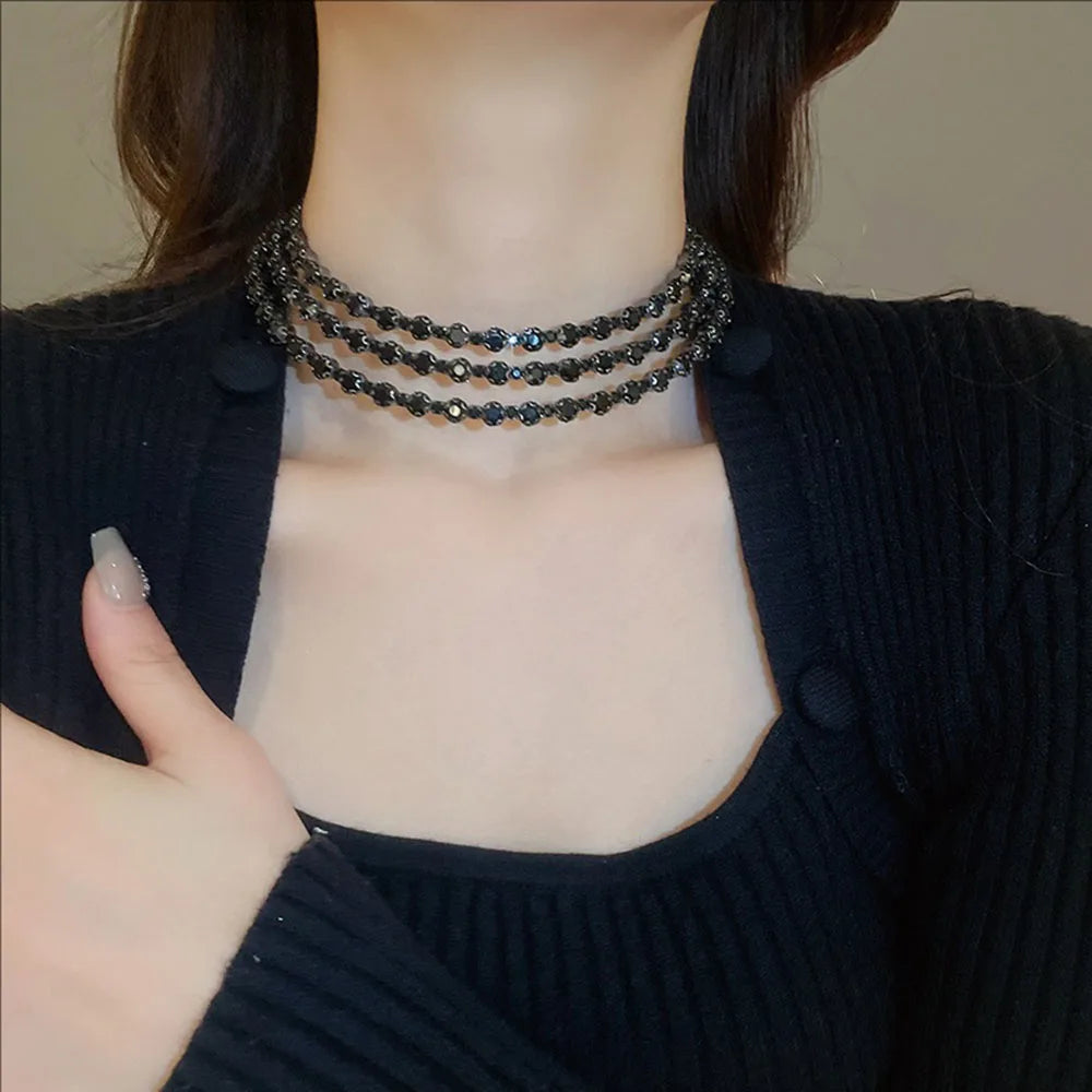 Multi-layer Crystal-encrusted Collar Necklace Unique Clavicle Chain Fashionable Light Luxury and High-end Jewelry