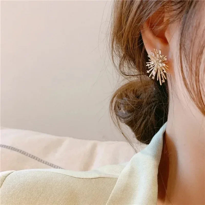 Femmes Fashion Personality Firework Flowers Earrings For Women Metal Inlaid Earring Wedding Party Jewelry Boucle D'oreille